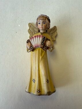 Vintage OTCO Carved Wood Hand Painted Angel with Accordion Figurine